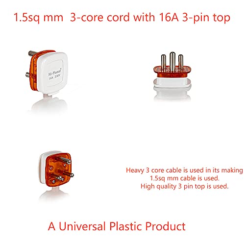 Image of HI-Plasst Heavy Duty Extension Cord with 3-Pin Plug Top (2 Yards) - 1.5 sq mm Thick 3 Core Cable with 3Pin Top Attached for Heater, Geyser, AC, Refrigerator, Washing Machine, Microwave, | 16A