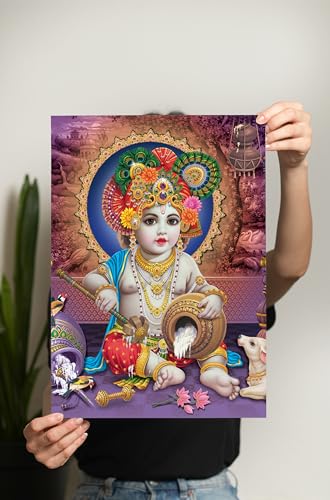 Image of Baby Krishna photo for pregnant women Set of 4 A3 12x18 Inch - Bal Krishna Posters - Baby Krishna Wall Decor - Bal Gopal Poster for Pregnant Women - baby wallpaper for pregnant women - Sri Krishna Images
