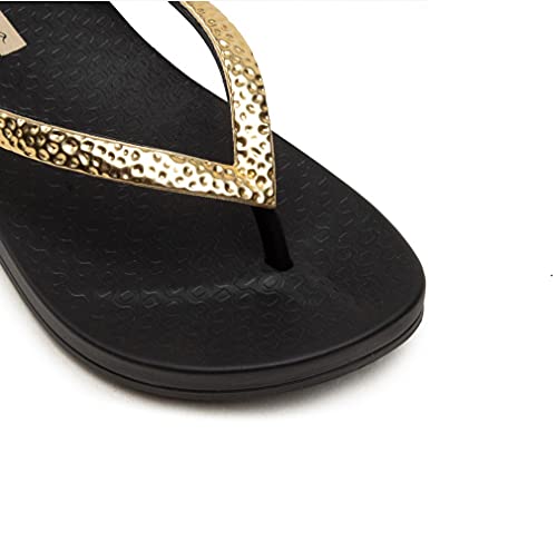 Ipanema 82874 Women's Ana Metallic V Lightweight Soft Durable Flexpand Plastic Flip Flops, Black/Gold, 10 #TOP5