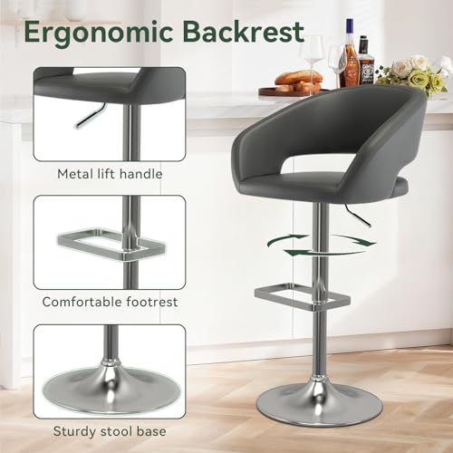 Image of PU Leather Adjustable Swivel Counter Height Bar Stool, Grey