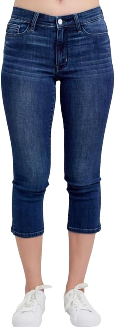 Judy Blue Dark Wash Mid Rise Capris- Ivory Gem