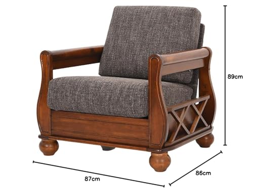 Image of Royaloak Texas American Wooden Sofa 1S | Solid Wood | Fabric Cushion | Pocket Spring | Curved Designer Armrest | Durable and Long Lasting | American Collection | Wooden Sofa | Sofa 1 Seater