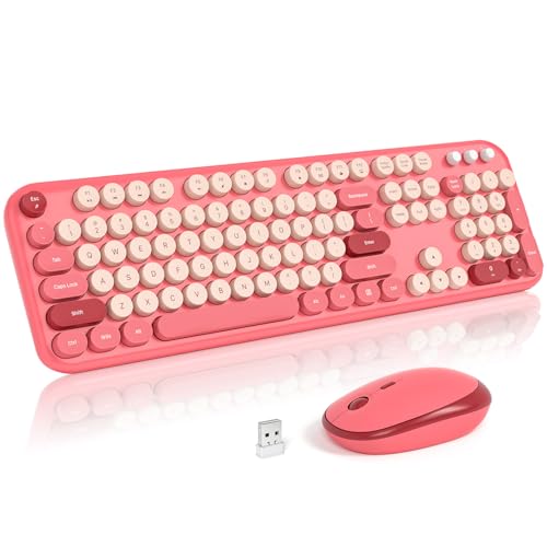 Image of Atelus Wireless Keyboard and Mouse Combo, 2.4Ghz USB Retro Full Size Typewriter Keyboard and Cute Mouse Set for Windows 7 /8 /10, Laptop, Desktop, PC, Computer