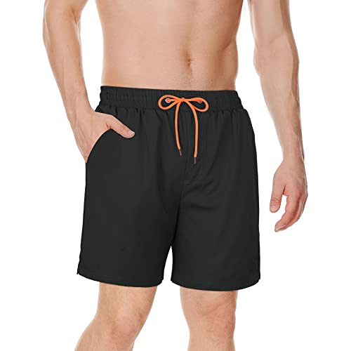 Mens Swim Shorts Mens Bathing Suits Mens Swim Trunks with Compression Liner Quick Dry Board Shorts Black L - Image 4