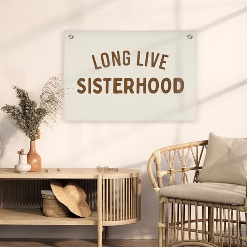 Image of Girls Room Decor,Long Live Sisterhood Canvas Banner,Nursery Playroom Wall Decor for Girls Bedroom Toddler Decorations Teen Girls Room Decor,Twins Bedroom Decor Flag Canvas Banner 30x20 Inch