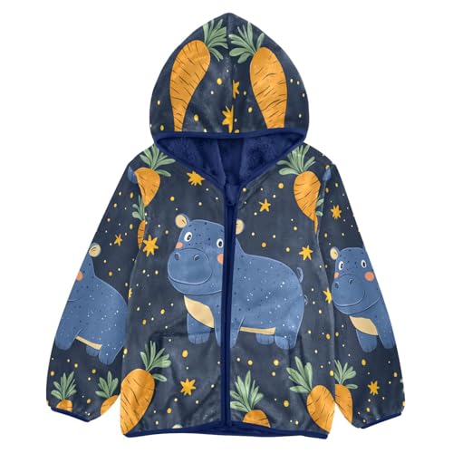 Blue Hippo Orange Carrots Toddler Fleece Jacket Girl Boys Hooded Fleece Jacket Coat Warm Outwear Zip-up 3-10T