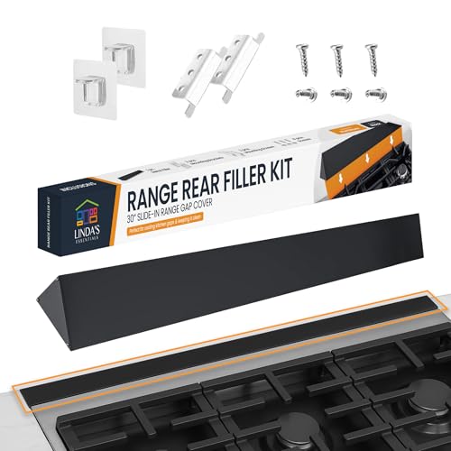 30” Slide In Range Gap Filler Kit, Slide-In Range Rear Gap Filler & Range Trim Kit, Universal Stove Gap Cover Between Stove and Wall Guard, Aluminum Cooktop Trim Kit for Whirlpool & Most Brands, Black