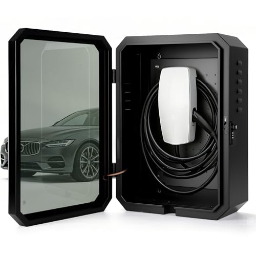 QLYYOPSK EV Charger Lock Box Waterproof Outdoor Wall Station Enclosure IP65 Weatherproof 23 x 16 x 9 Steel with Acrylic Window Combination Lock & Cable Holder for Level 2 EV Charger