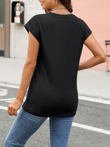 LILLUSORY Womens Casual Summer Tops Cap Sleeve Spring T Shirts Business Dressy Basic Tee Trendy Fashion Clothes 20254