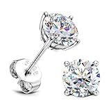 SLLAISS Moissanite Earrings - 925 Sterling Silver Round Cut 1.2CT Diamond Alternative Stud Earrings for Women Men Hypoallergenic 18K White Gold Plated Stud D Color VVS1 Clarity