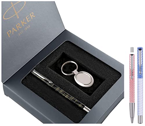 Image of Parker Vector Gift Set Spark Black Roller Ball Pen with Round Key Chain & Vector Gift Pack - Roller Ball Pen and Pen with Key Chain