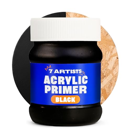 7 Artists Primer Imprimacion Negro 230 ml – Gesso Acrilico Universal a Base de Agua para Lienzo, Madera y Papel | Primer para Pintura Acrilica, Oleo y Manualidades | Acrylic Gesso Artístico