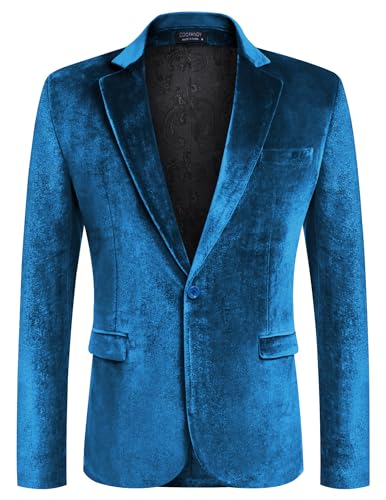 Image of COOFANDY Men's Velvet Blazer Notched Lapel Velour Suit Jacket One Button Tuxedo Jackets for Wedding Prom Party Dinner