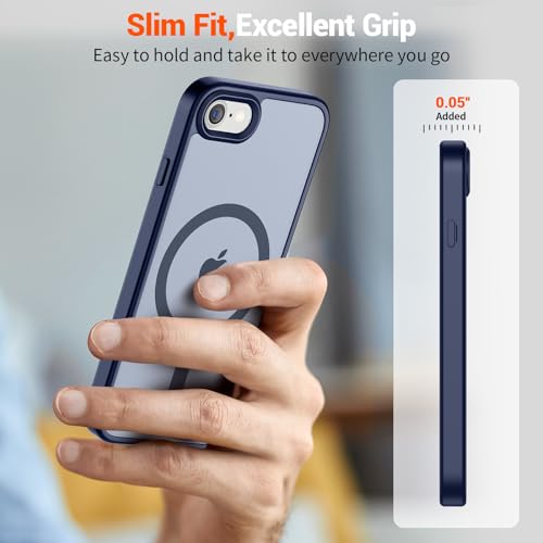 Image of SUPFINE Magnetic for iPhone SE Case 2022 (3rd) /2020 (2nd), iPhone 8 Case (Compatible with MagSafe) (Military Grade Drop Protection) Slim Translucent Matte Phone Case,Navy Blue