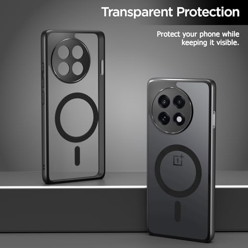 Image of Amazon Basics Back Cover for OnePlus 13R 5G Compatible with Mag-Safe | Shockproof Design | Hard Transparent Back Case (Black Mag-Safe)