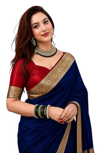 Image of Women's Glory Satin Silk Saree Plain Soft Shiny Elegant Party Traditional Ethnic