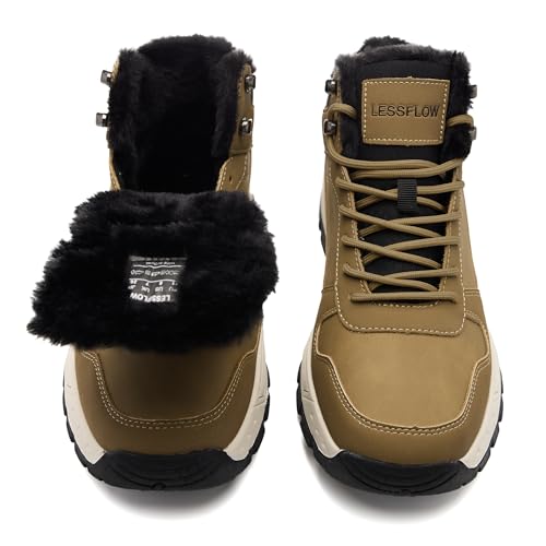 Mens Winter Snow Boots Anti Slip Hiking Shoe Warm Fur Lined Work Walking Ankle Shoes Leather Casual Lightweight Outdoor Cold Weather Brown 11.54
