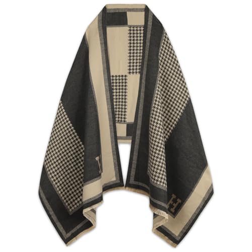 EXTREE Scarfs for Women Pashmina Silky Shawl Wrap for Evening Dressing Blanket Open Front Poncho Cape Aes-black