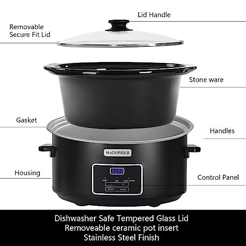Zing WB-SCO70-BKT-1P Magnifique 7 Quart Programmable Slow Cooker, Kitchen Appliances, Perfect Kitchen Small Appliance For Family Dinners, Black Stainless Steel thumb #4