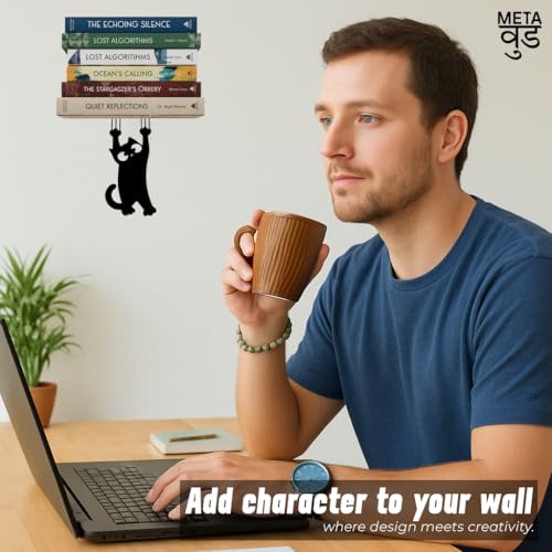 Image of Illusion Bookholder | Wall Mounted Book End | Superhero Bookshelf | Decor for Kids Room, Invisible Metal Book Holder Heavy Duty (Cat)