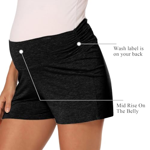 Risipu Mutterschaft Shorts für Frauen über den Bauch Schwangerschaft Biker Shorts Workout aktiv Laufen Yoga Kurze Hosen mit Taschen (DE/NL/SE/PL, Alphanumerisch, L, Regular, Regular, Schwarz)