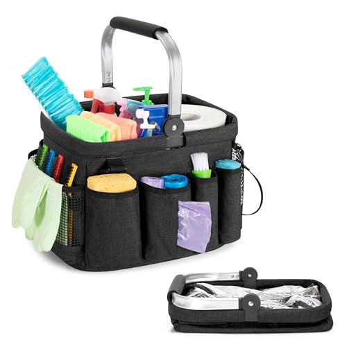 PGmoon Cleaning Caddy Organizer with Handle,Black | Cleaning Tote Bag with Multiple Pockets for Cleaning Supplies, Products Storage, Housekeepers, Kitchen Cleaning Supplies