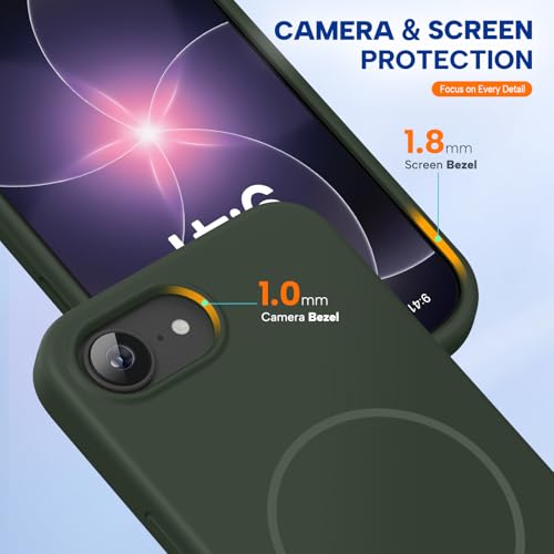 Image of Miracase Magnetic for iPhone 17e Case & iPhone 16e Case, [Soft Anti-Scratch Microfiber Lining], Compatible with MagSafe, Silicone Shockproof Protection Phone Case for iPhone 17e /16e, Dark Green