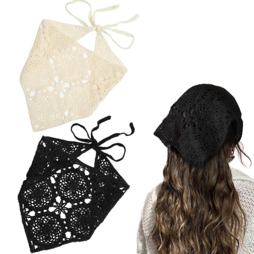 2 Piezas Crochet Hair Bandana Vintage Anudado Pañuelo Estampado de Fresas Diadema de Punto Pañuelo de Cabeza