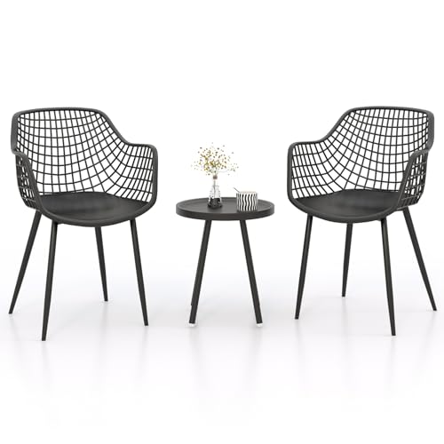 Tangkula 3 Piece Patio Bistro Set, All Weather Heavy Duty Table and Chairs Set of 2 with Widen Seats, Outdoor Furniture Set for Porch, Balcony, Backyard (Black)