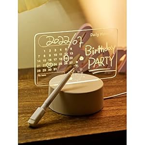 SELEMI Premium 3D Acrylic Writing Board with Pen & Light, LED Message Board, Rewritable Acrylic Message Board with Stand, Dry Erase Board with 1 Pen for Note/Message/Memo/Calender for Home, Offices