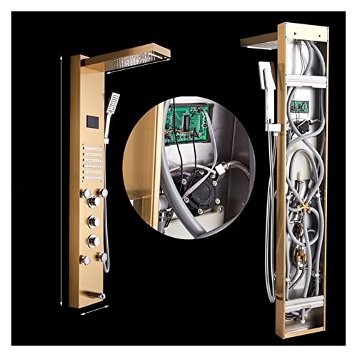 Columna de ducha dorada con luz LED, pantalla digital y chorros de hidromasaje para baño miniatura 1