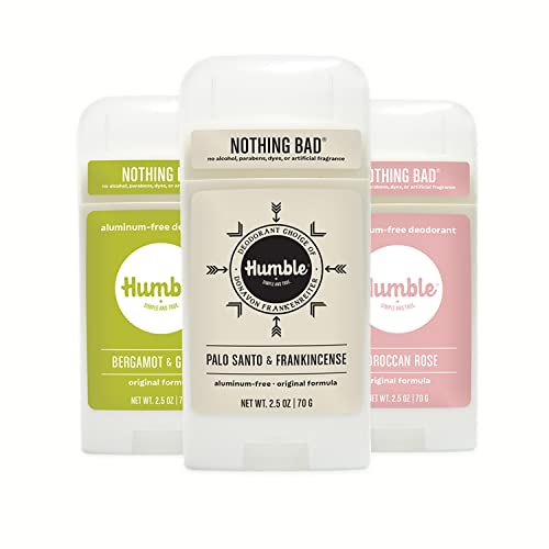 HUMBLE SIMPLE AND TRUE. Humble Brands Original Desodorante sin aluminio, control de olores de larga duración con bicarbonato de sodio y aceites esenciales, especiado y terroso, combinación de 65 ml