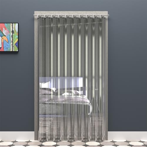 Image of Kuber Industries Polyvinyl Chloride AC Curtain|Rings & WaterProof Material|Size 274 x 134 x 1 CM (Transparent),Printed,Grommet Curtains