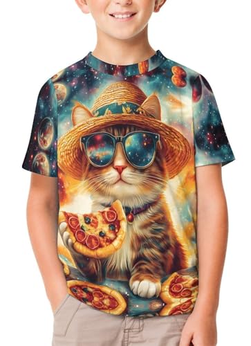 Boys Girls 3D Cat Graphic Printed T-Shirt Kids Summer Cool Galaxy Crewneck Short Sleeve Tees
