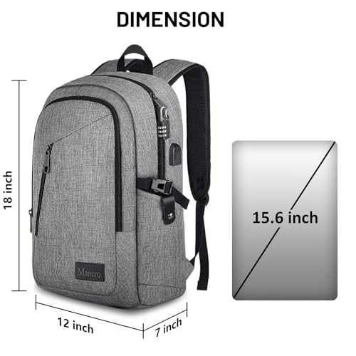 Anti-theft Laptop Backpack for Travel, Men's Business Daypack with USB Charging Port & Lock, Water Resistant Grey
