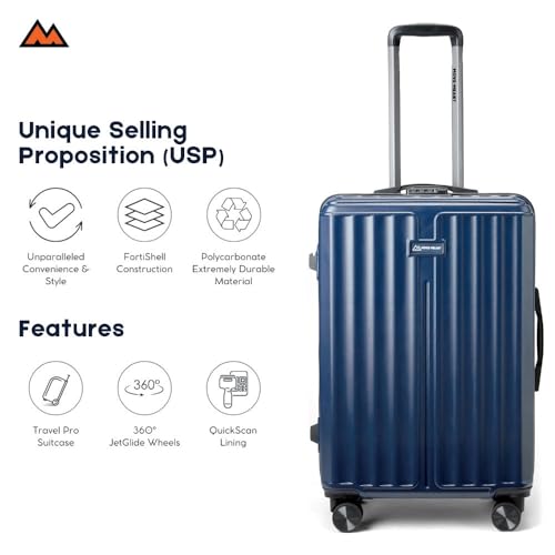 Image of MOVE-MEANT ROAMIFY Medium Cabin Suitcase 66 CM 8 Wheels Number Lock Poly Carbonate Navy Blue Trolley Bag for Men & Women | 360 Degree Wheeling System Luggage | Trolley Bags for Travel
