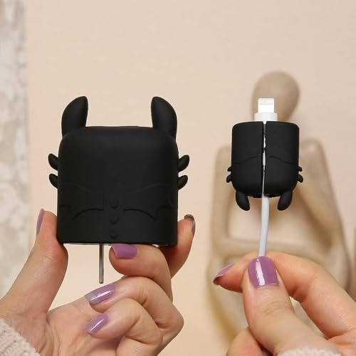 Image of INEFABLE Charger Case Cover Protector with 3D Cute Pattern for iPhone Charger only 18W & 20W, Data Charging Cable Wire Saver Protective Cable Cover Full Protection - Set Of 1 (Black Dragon)