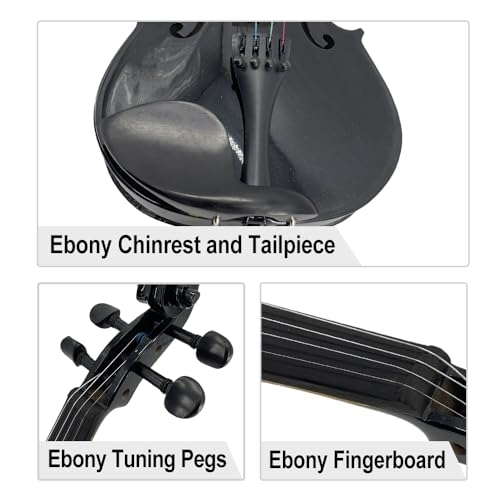 Image of Electric Violin 4 /4 full Size 4 string Acoustic Violin Spruce Maple Ebony Wood with Case, Bow Handmade for Beginners, Students, Professionals (Black)