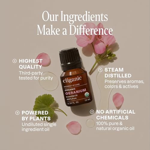 Image of Cliganic Organic Geranium Essential Oil, 100% Pure Natural for Aromatherapy | Non-GMO Verified