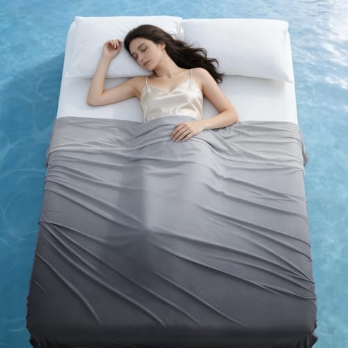 Image of EMME Cooling Throw Blanket Summer Blanket for Hot Sleepers Cold Throws for Couch Sofa Bed Thin Lightweight Double-Sided Keep Body Cool for Kids Adults Gradient Grey