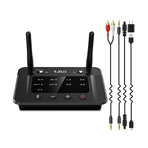 1Mii B03 Bluetooth 5.3 Transmitter Receiver for TV Home Stereo BT Headphones, aptX Low Latency & HD Bluetooth Audio Adapter, Splitter for Wired & Wireless, Optical RCA AUX 3.5mm Inputs/Outputs