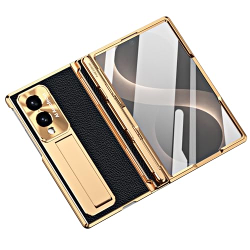 For Samsung Galaxy Z Fold 8�p�q���W�P�[�X�A�X�N���[���ی상�b�L�J���������\�ȃ~�j�X�^���h�S�[���h�G�b�W�Ռ��z���V�F���A�y���z���_�[�t�����C�`(Black)