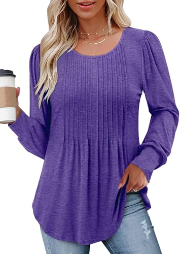 BETTE BOUTIK Long Sleeve Shirts for Women Fall Tops Dressy Blouses Crewneck Tunic Tops for Leggings S-3XL