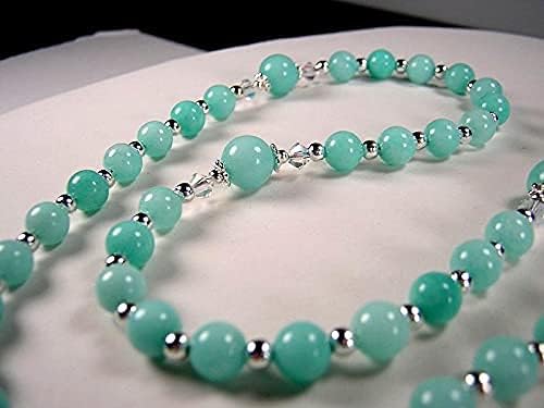 Miniatura 4 de Girls Aqua Rosary 1st Communion Catholic Aqua Jade Gemstone Beads 16 34in Chica Primera Comunión Rosario