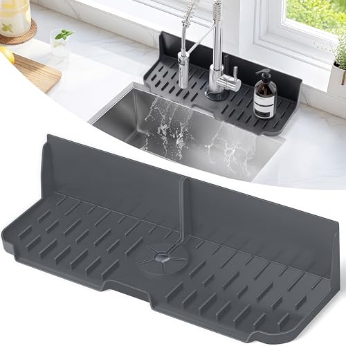 HZHZMOR Silicone Kitchen Sink auto Drain Organizer, Kitchen countertop and Sink Splash Guard.Kitchen Sponge Rack and organizing Shelf?Suitable for Cleaning Tools, dispensers, Bottles, Cups (Gray)