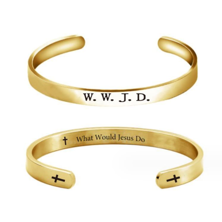 Pingyongchang Stainless Steel WWJD Bracelet Bracelets What Would Jesus Do Punk Engraved Cross Cuff Bracelet Christian Jesus Jewelry Gifts for Women Men