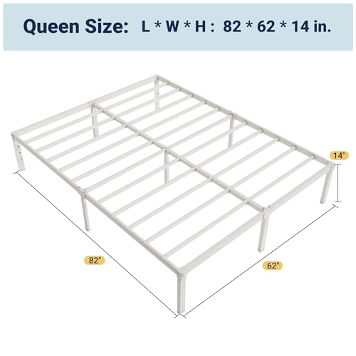 Image of Allewie Queen Bed Frame, 14 inch Metal Platform Beds with Storage Space, No Box Spring Needed and Easy Assembly, White