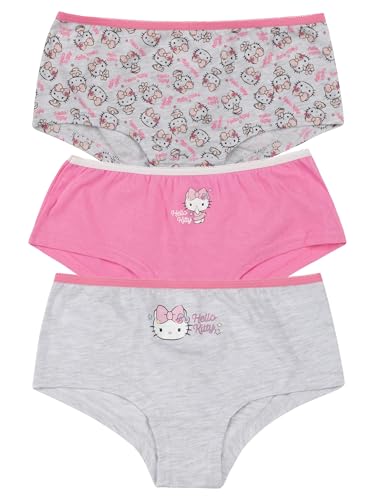 Hello Kitty Panty Lot de 3 slips pour fille, pour enfant, rose/gris, Rouge/gris, 134-140