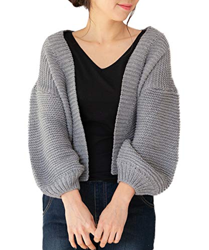 [ハッピー ホヌ] M L グレー ボリューム袖 カーディガン 