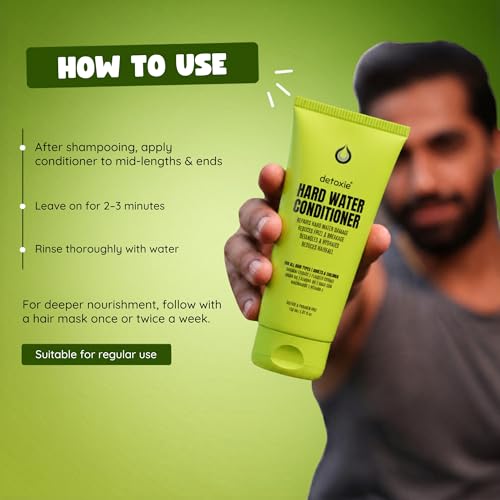 Image of Detoxie Hard Water Conditioner 150 ml | Adults & Children | Softens & Repairs Mineral-Damaged Hair | Reduces Frizz & Breakage | All Hair Types | Flaxseed, Shikakai & Argan Oil